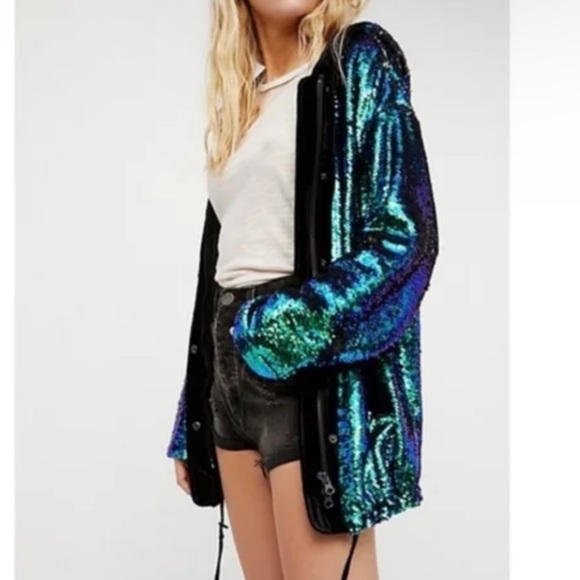 Free People City Lights Sequin Hoodie jacket size XS - Picture 1 of 10